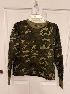 L.L. Bean Quilted Camo Pullover in Olive and Dark Green